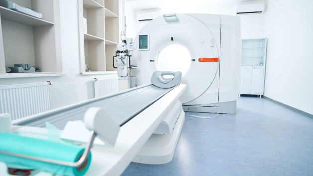 Exterior of a computed tomography scan in a hospital bright room